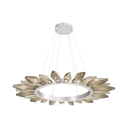 Rock Crystal Radial Ring LED Chandelier in Beige Silver/Bronze Blown Glass (56.4-Inch).