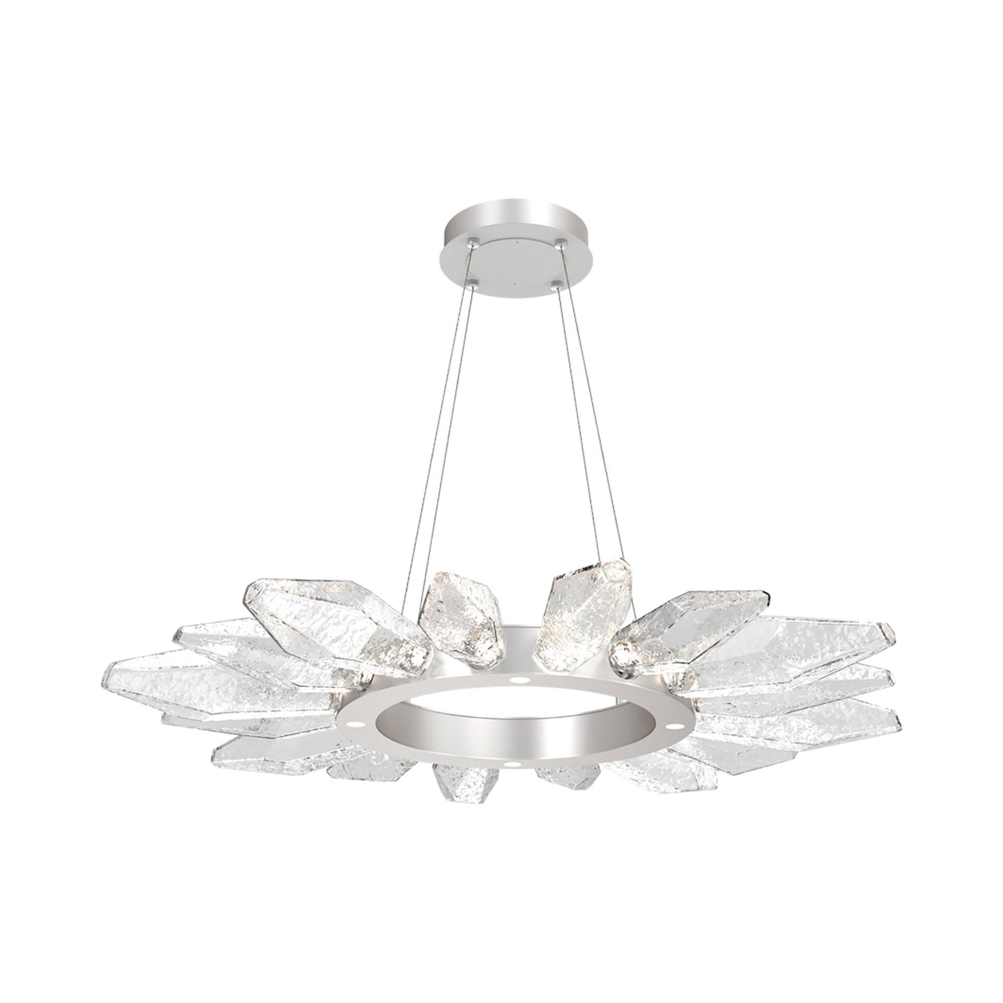 Rock Crystal Radial Ring LED Chandelier in Beige Silver/Clear Blown Glass (41.9-Inch).