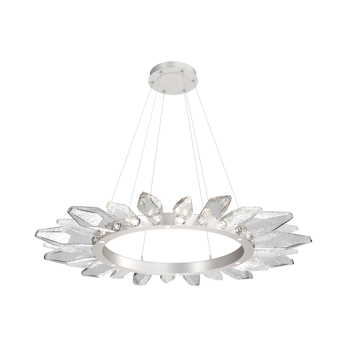 Rock Crystal Radial Ring LED Chandelier in Beige Silver/Clear Blown Glass (56.4-Inch).