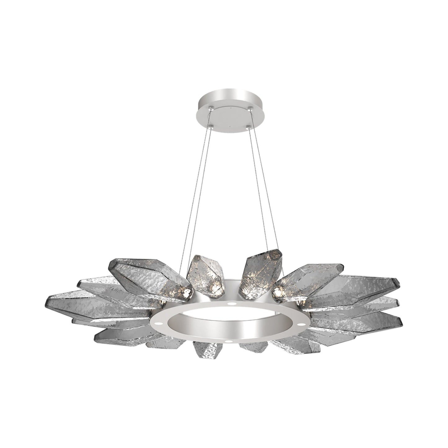 Rock Crystal Radial Ring LED Chandelier in Beige Silver/Smoke Blown Glass (41.9-Inch).