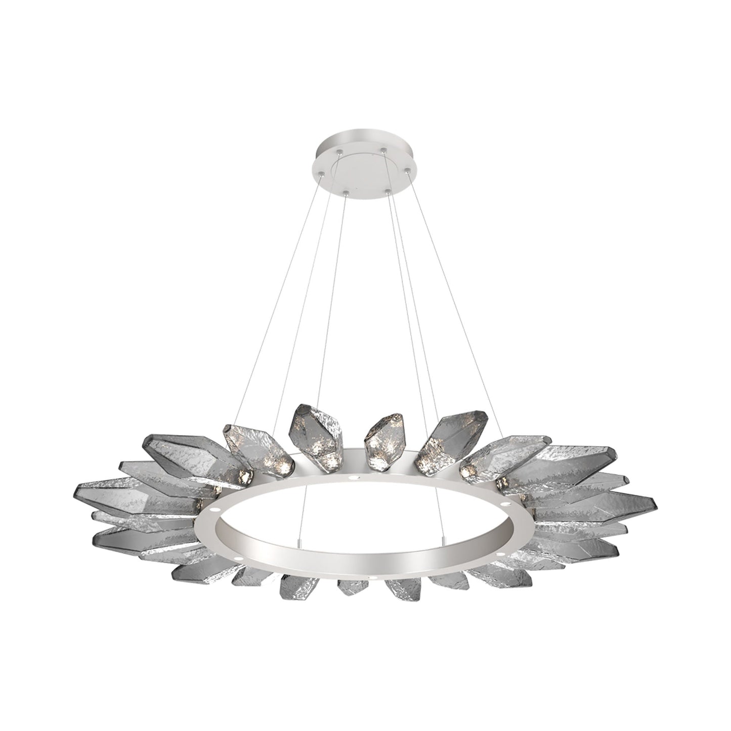 Rock Crystal Radial Ring LED Chandelier in Beige Silver/Smoke Blown Glass (56.4-Inch).