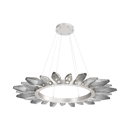 Rock Crystal Radial Ring LED Chandelier in Beige Silver/Smoke Blown Glass (56.4-Inch).