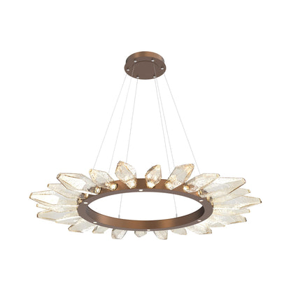 Rock Crystal Radial Ring LED Chandelier in Burnished Bronze/Amber Blown Glass (56.4-Inch).