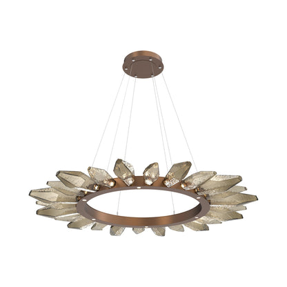 Rock Crystal Radial Ring LED Chandelier in Burnished Bronze/Bronze Blown Glass (56.4-Inch).