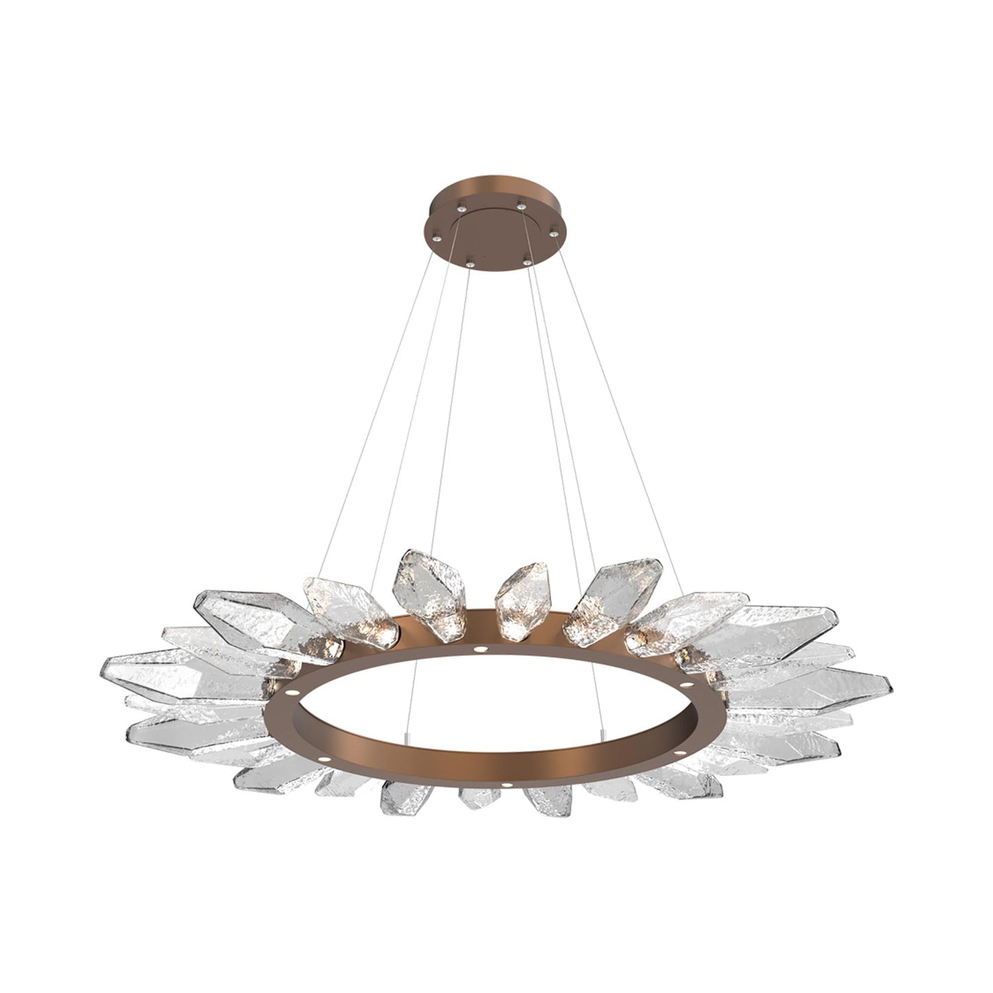 Rock Crystal Radial Ring LED Chandelier in Burnished Bronze/Clear Blown Glass (56.4-Inch).