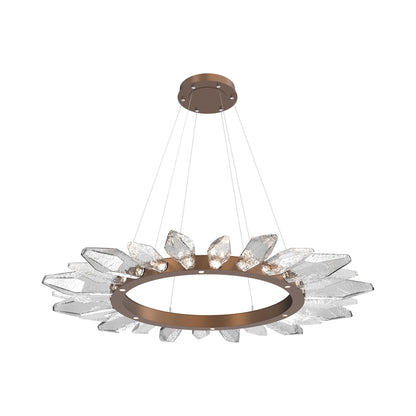 Rock Crystal Radial Ring LED Chandelier in Burnished Bronze/Clear Blown Glass (56.4-Inch).