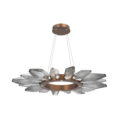 Rock Crystal Radial Ring LED Chandelier in Burnished Bronze/Smoke Blown Glass (41.9-Inch).
