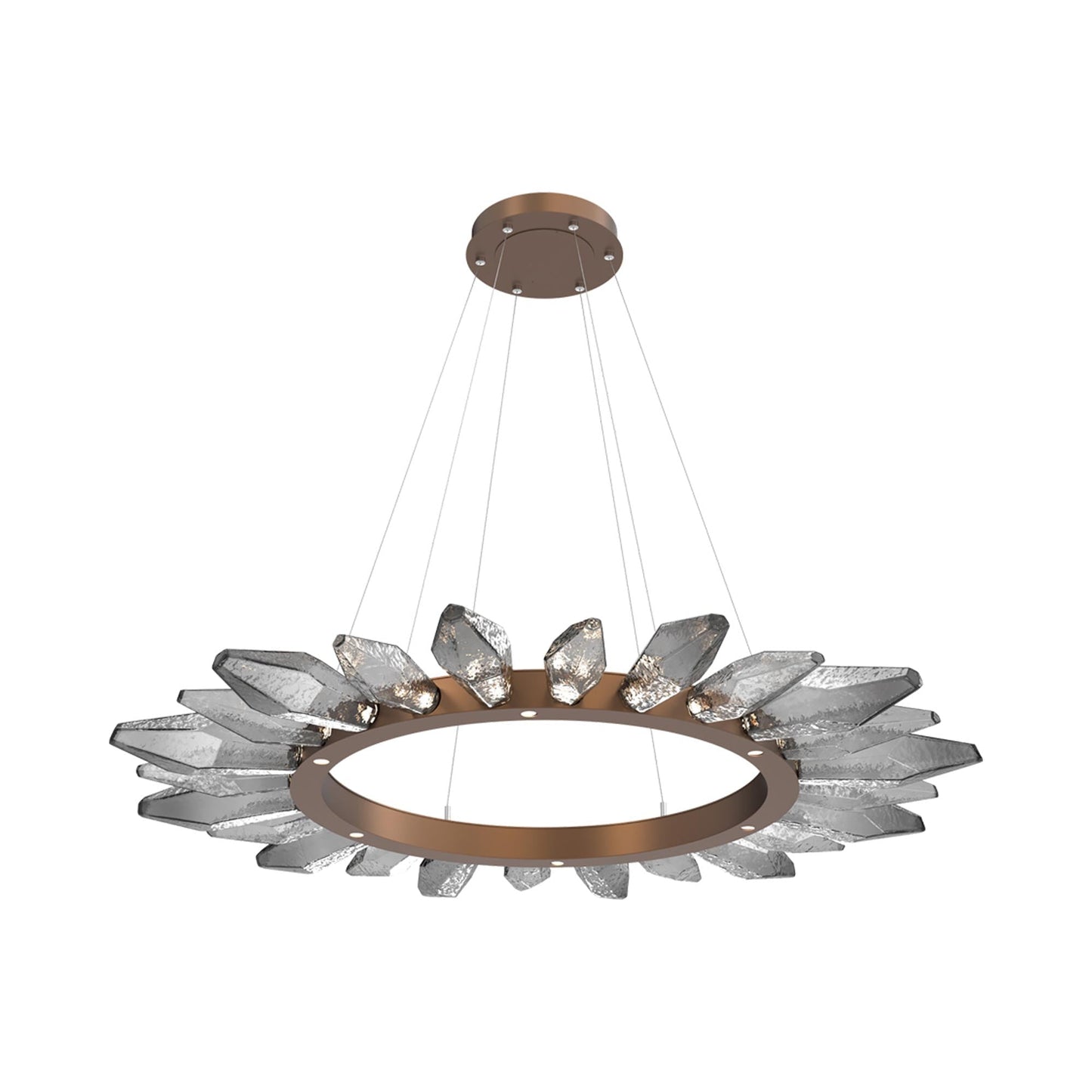 Rock Crystal Radial Ring LED Chandelier in Burnished Bronze/Smoke Blown Glass (56.4-Inch).
