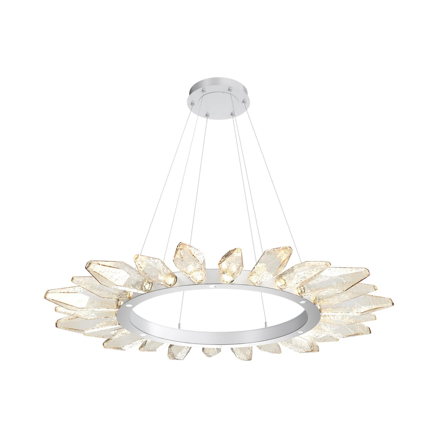 Rock Crystal Radial Ring LED Chandelier in Classic Silver/Amber Blown Glass (56.4-Inch).