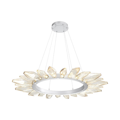 Rock Crystal Radial Ring LED Chandelier in Classic Silver/Amber Blown Glass (56.4-Inch).