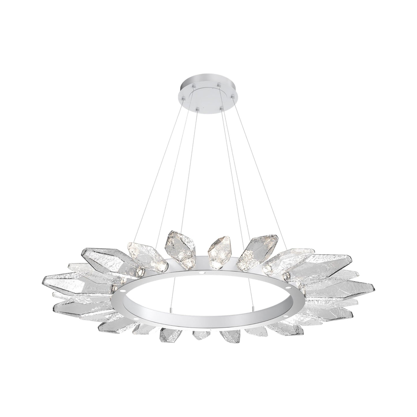 Rock Crystal Radial Ring LED Chandelier in Classic Silver/Clear Blown Glass (56.4-Inch).