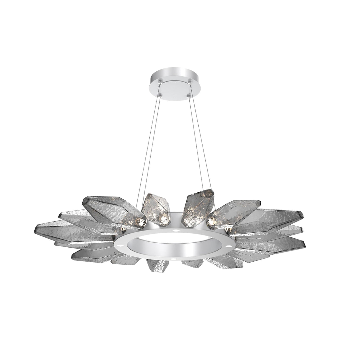 Rock Crystal Radial Ring LED Chandelier in Classic Silver/Smoke Blown Glass (41.9-Inch).