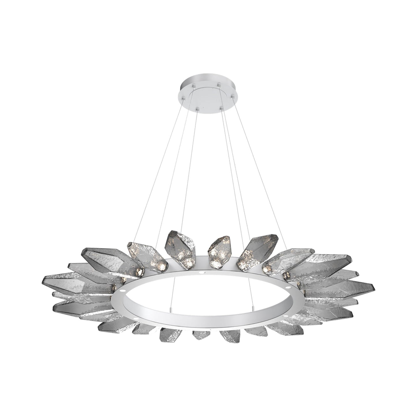 Rock Crystal Radial Ring LED Chandelier in Classic Silver/Smoke Blown Glass (56.4-Inch).