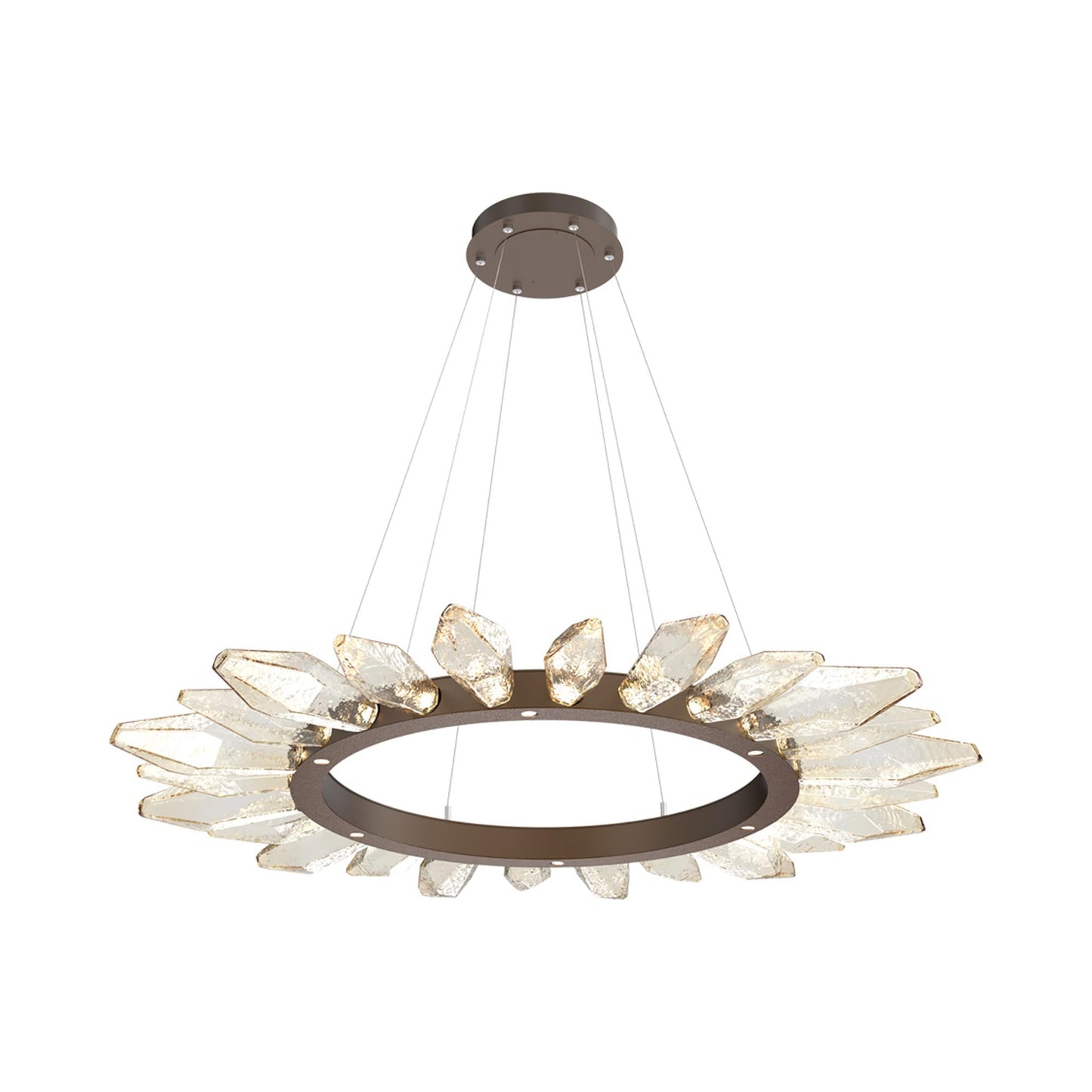 Rock Crystal Radial Ring LED Chandelier in Flat Bronze/Amber Blown Glass (56.4-Inch).