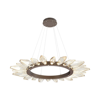 Rock Crystal Radial Ring LED Chandelier in Flat Bronze/Amber Blown Glass (56.4-Inch).