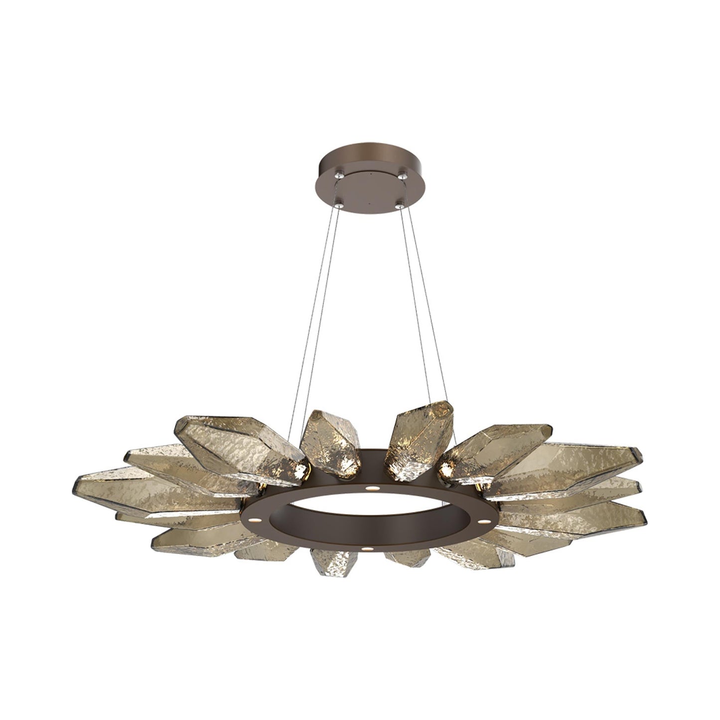 Rock Crystal Radial Ring LED Chandelier in Flat Bronze/Bronze Blown Glass (41.9-Inch).