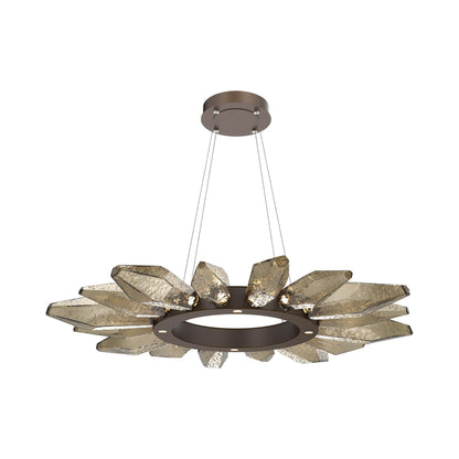 Rock Crystal Radial Ring LED Chandelier in Flat Bronze/Bronze Blown Glass (41.9-Inch).