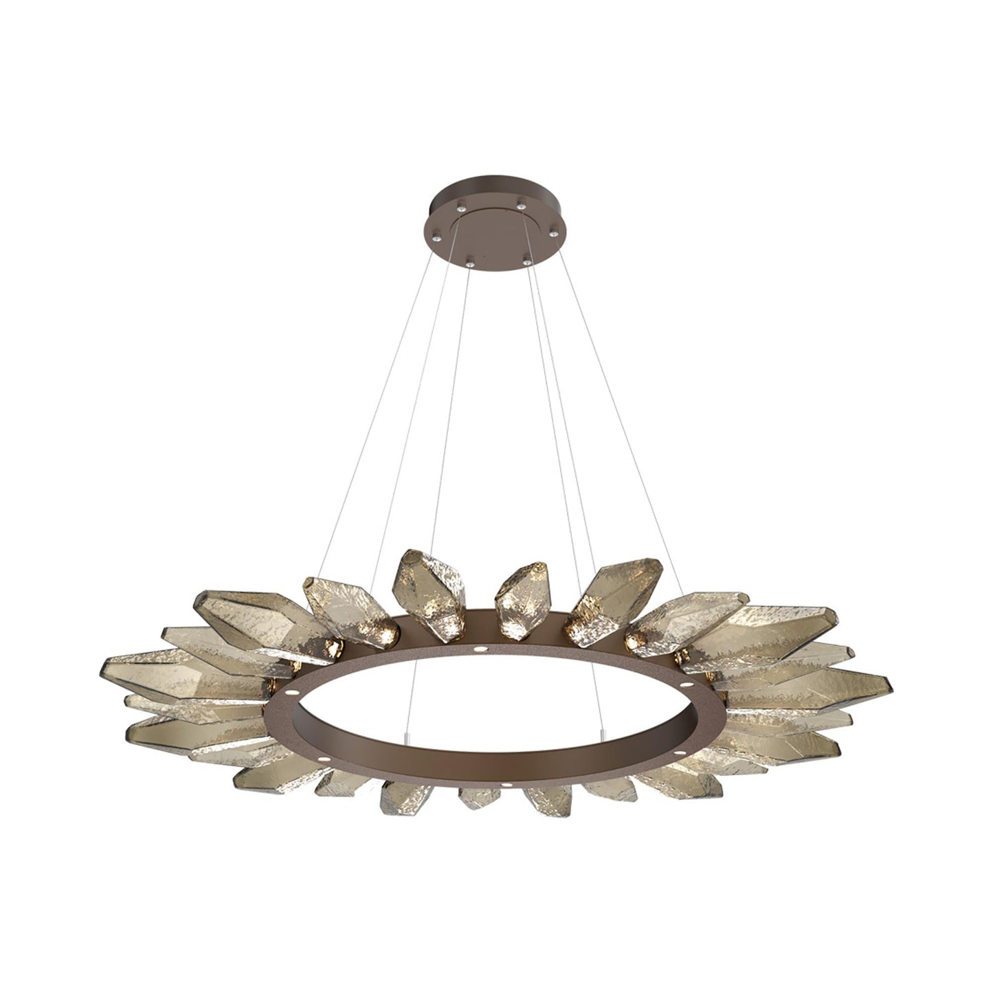 Rock Crystal Radial Ring LED Chandelier in Flat Bronze/Bronze Blown Glass (56.4-Inch).