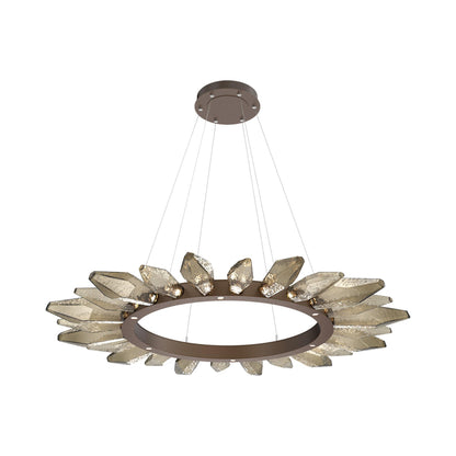 Rock Crystal Radial Ring LED Chandelier in Flat Bronze/Bronze Blown Glass (56.4-Inch).