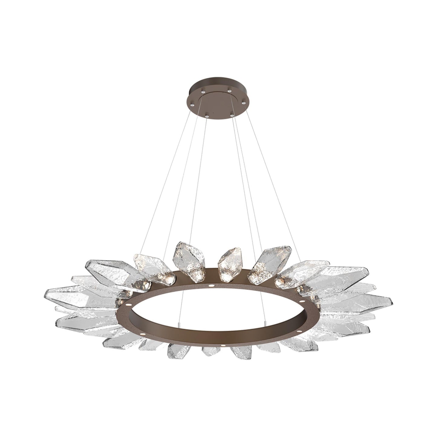 Rock Crystal Radial Ring LED Chandelier in Flat Bronze/Clear Blown Glass (56.4-Inch).
