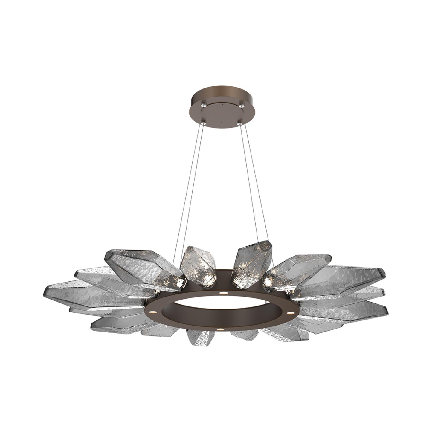 Rock Crystal Radial Ring LED Chandelier in Flat Bronze/Smoke Blown Glass (41.9-Inch).