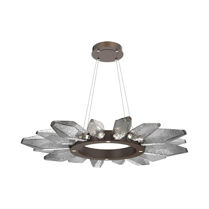 Rock Crystal Radial Ring LED Chandelier in Flat Bronze/Smoke Blown Glass (41.9-Inch).