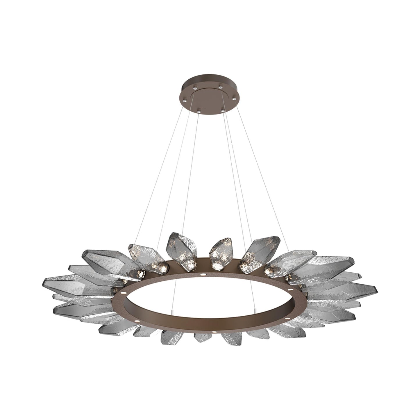 Rock Crystal Radial Ring LED Chandelier in Flat Bronze/Smoke Blown Glass (56.4-Inch).