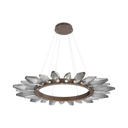 Rock Crystal Radial Ring LED Chandelier in Flat Bronze/Smoke Blown Glass (56.4-Inch).