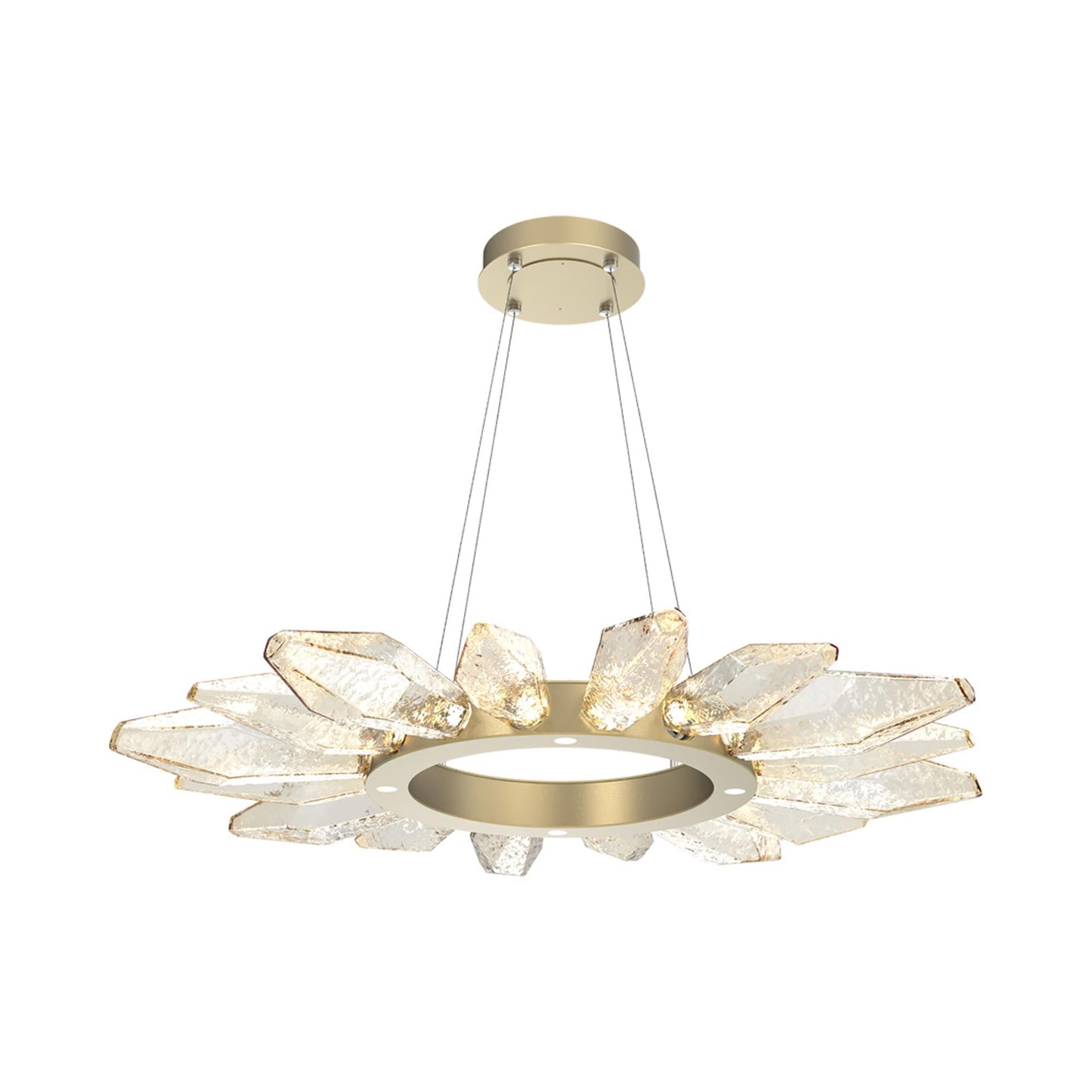Rock Crystal Radial Ring LED Chandelier in Gilded Brass/Amber Blown Glass (41.9-Inch).