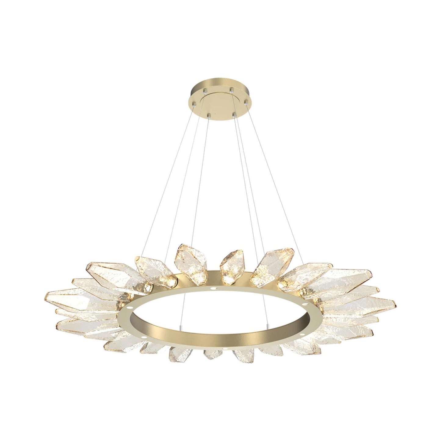 Rock Crystal Radial Ring LED Chandelier in Gilded Brass/Amber Blown Glass (56.4-Inch).