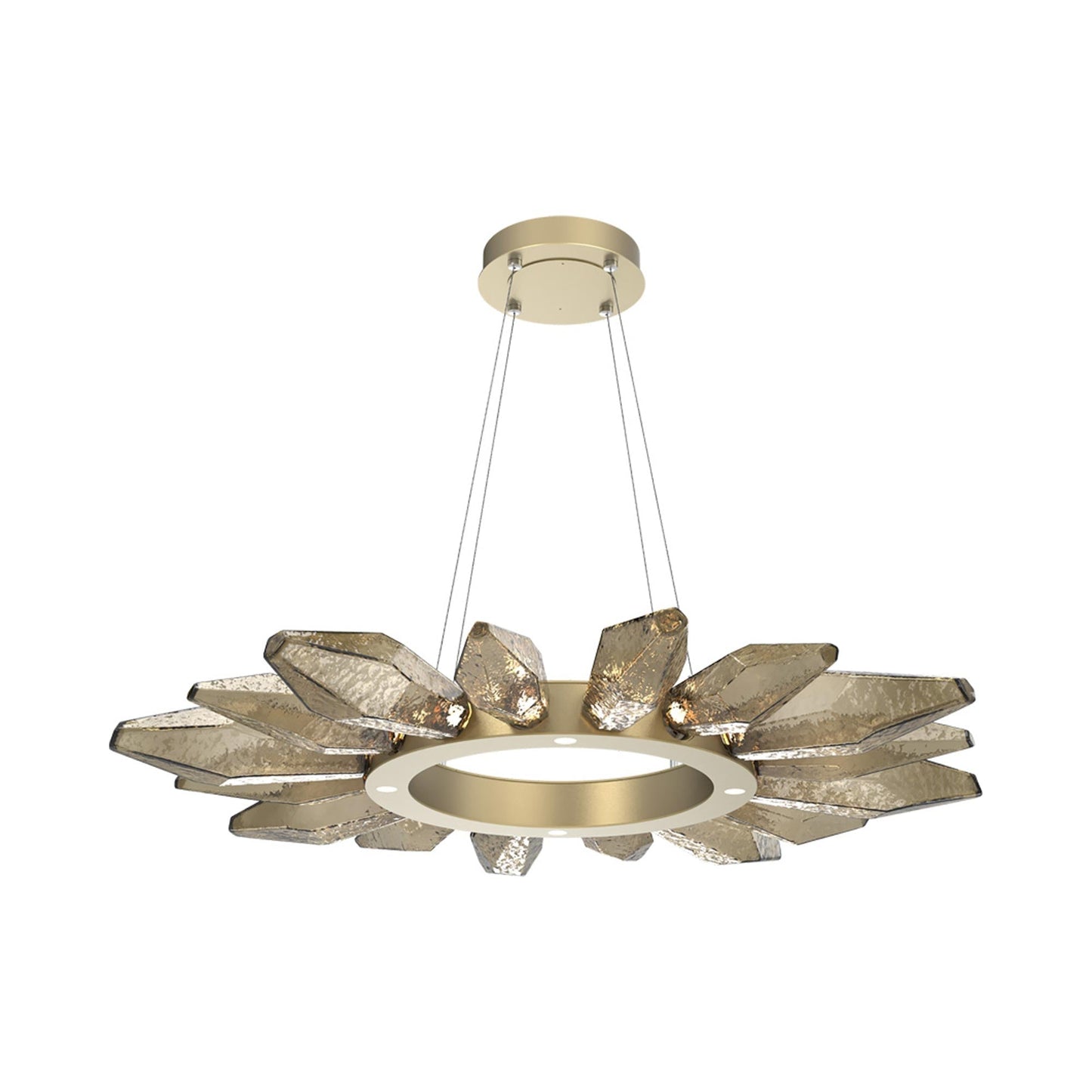 Rock Crystal Radial Ring LED Chandelier in Gilded Brass/Bronze Blown Glass (41.9-Inch).