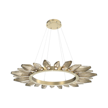 Rock Crystal Radial Ring LED Chandelier in Gilded Brass/Bronze Blown Glass (56.4-Inch).