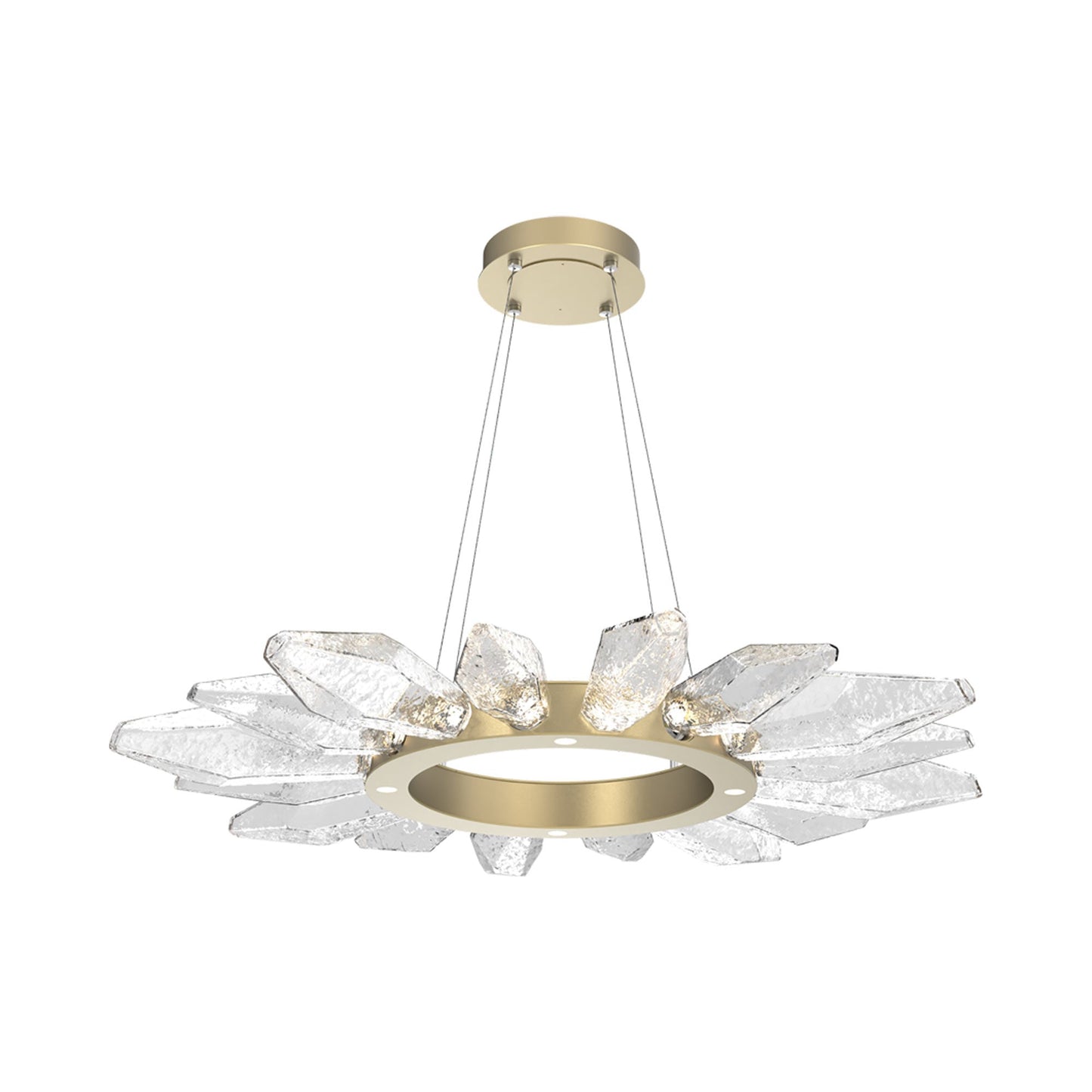 Rock Crystal Radial Ring LED Chandelier in Gilded Brass/Clear Blown Glass (41.9-Inch).