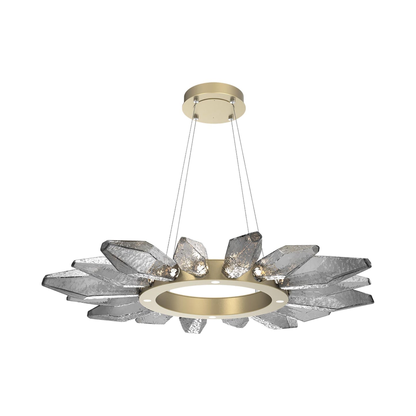 Rock Crystal Radial Ring LED Chandelier in Gilded Brass/Smoke Blown Glass (41.9-Inch).
