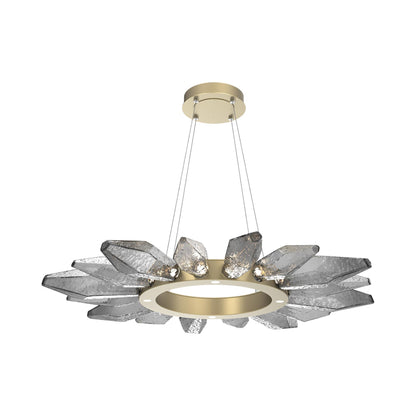 Rock Crystal Radial Ring LED Chandelier in Gilded Brass/Smoke Blown Glass (41.9-Inch).