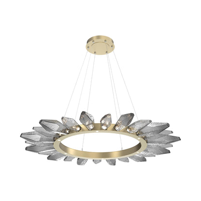 Rock Crystal Radial Ring LED Chandelier in Gilded Brass/Smoke Blown Glass (56.4-Inch).
