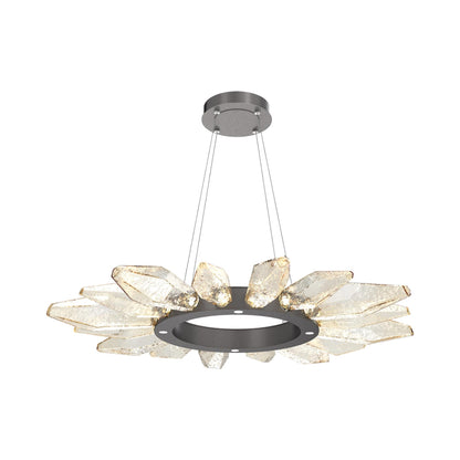 Rock Crystal Radial Ring LED Chandelier in Graphite/Amber Blown Glass (41.9-Inch).