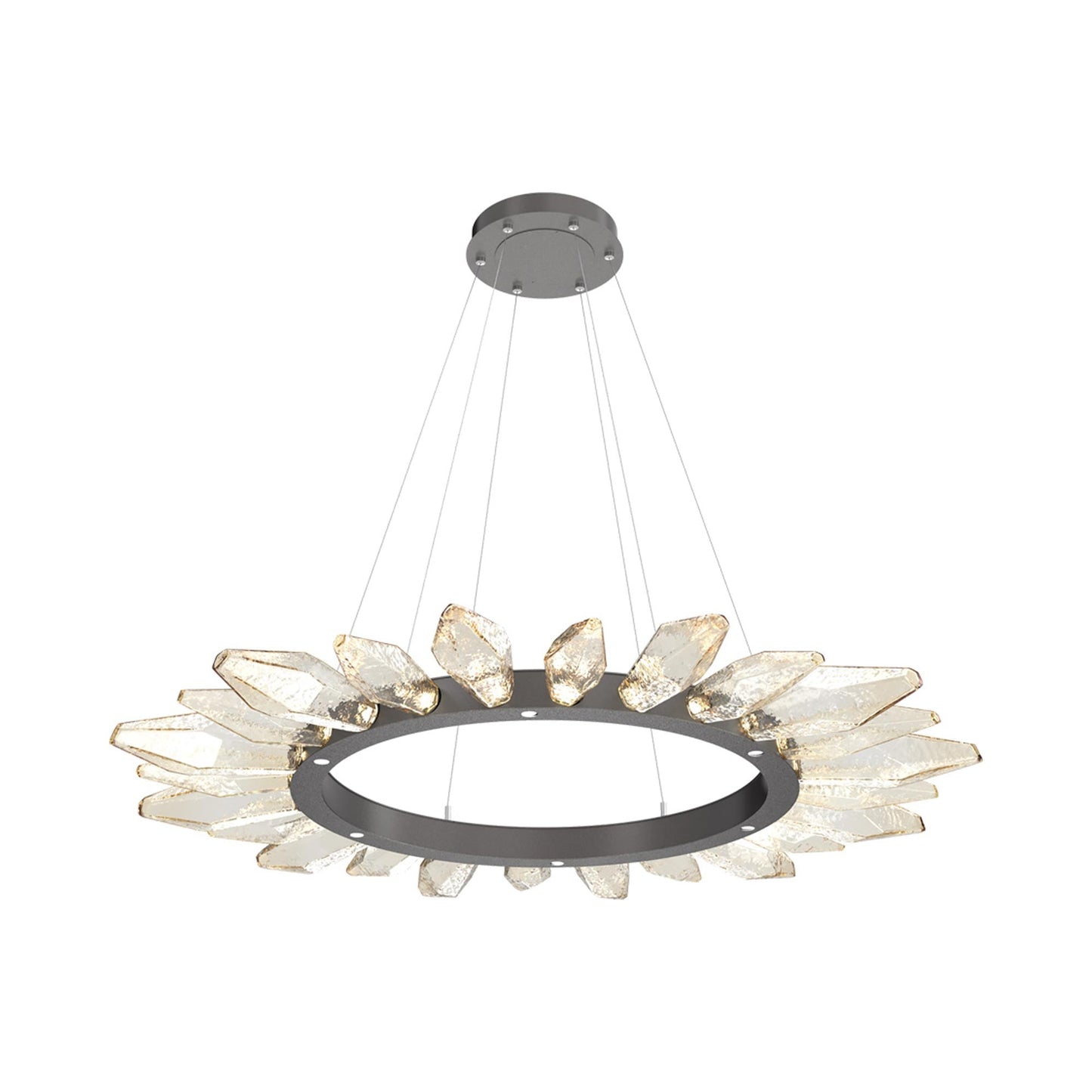 Rock Crystal Radial Ring LED Chandelier in Graphite/Amber Blown Glass (56.4-Inch).