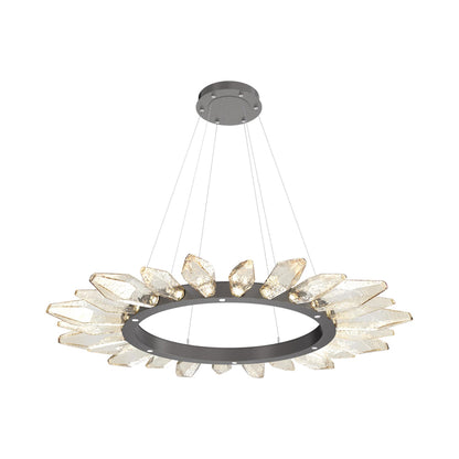 Rock Crystal Radial Ring LED Chandelier in Graphite/Amber Blown Glass (56.4-Inch).