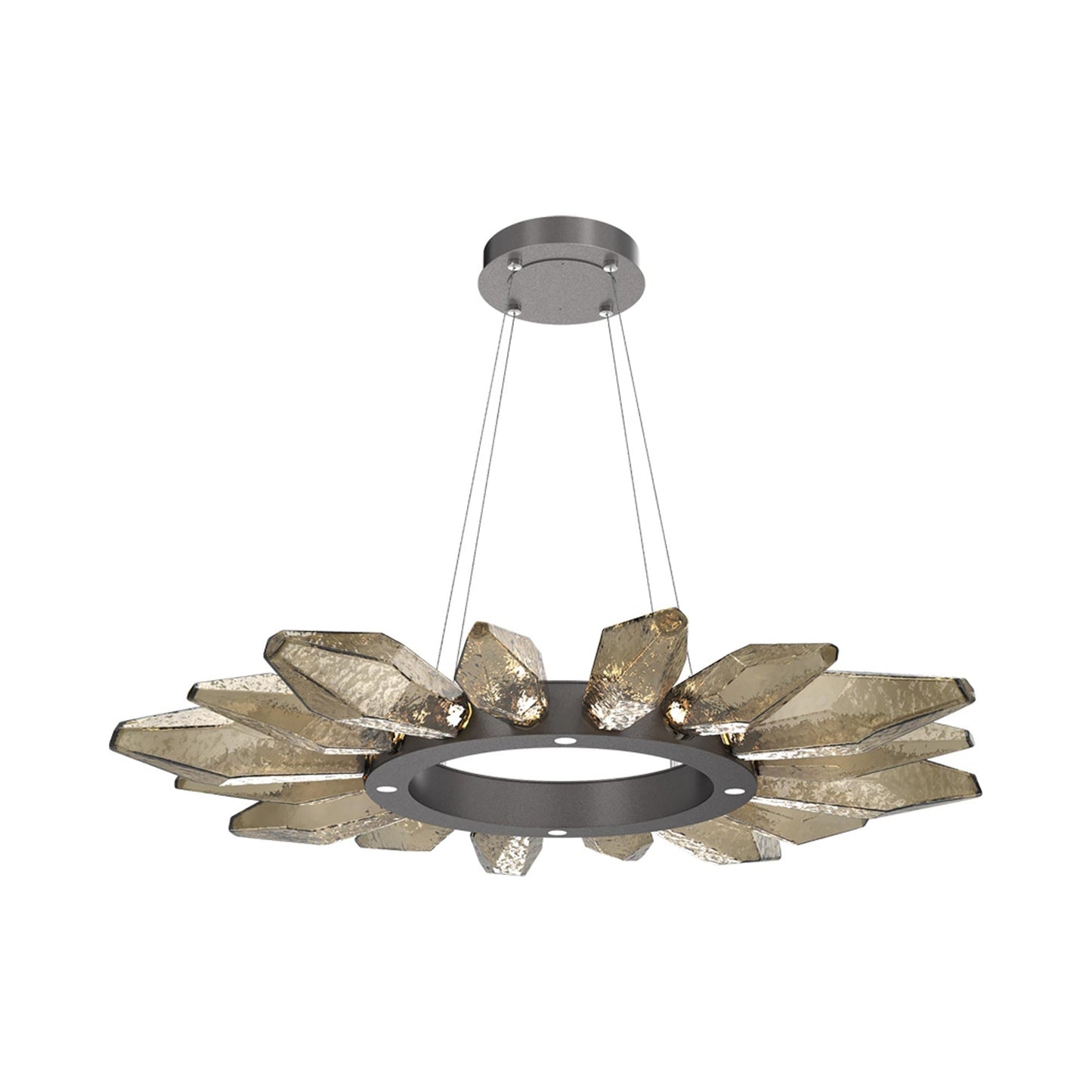 Rock Crystal Radial Ring LED Chandelier in Graphite/Bronze Blown Glass (41.9-Inch).