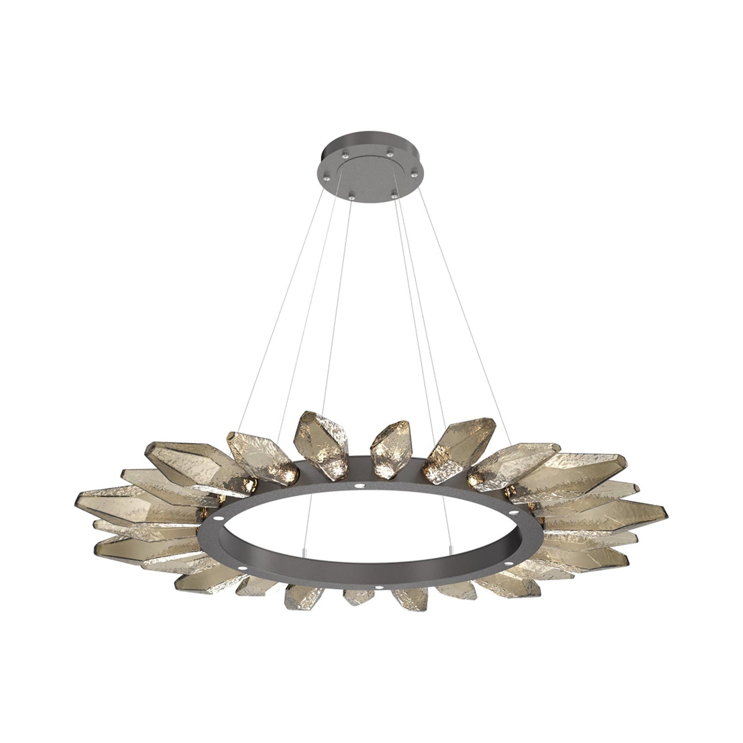 Rock Crystal Radial Ring LED Chandelier in Graphite/Bronze Blown Glass (56.4-Inch).