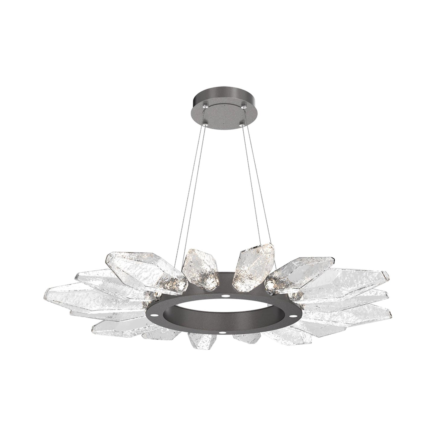 Rock Crystal Radial Ring LED Chandelier in Graphite/Clear Blown Glass (41.9-Inch).