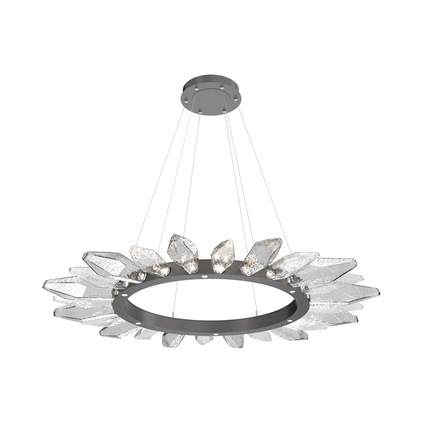 Rock Crystal Radial Ring LED Chandelier in Graphite/Clear Blown Glass (56.4-Inch).