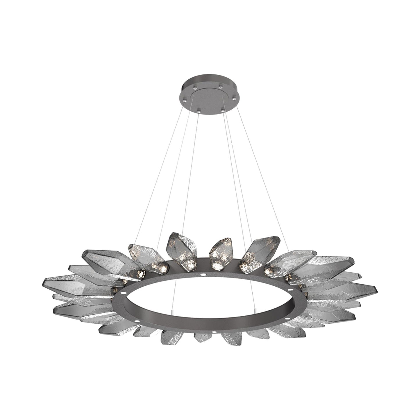 Rock Crystal Radial Ring LED Chandelier in Graphite/Smoke Blown Glass (56.4-Inch).