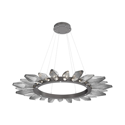 Rock Crystal Radial Ring LED Chandelier in Graphite/Smoke Blown Glass (56.4-Inch).