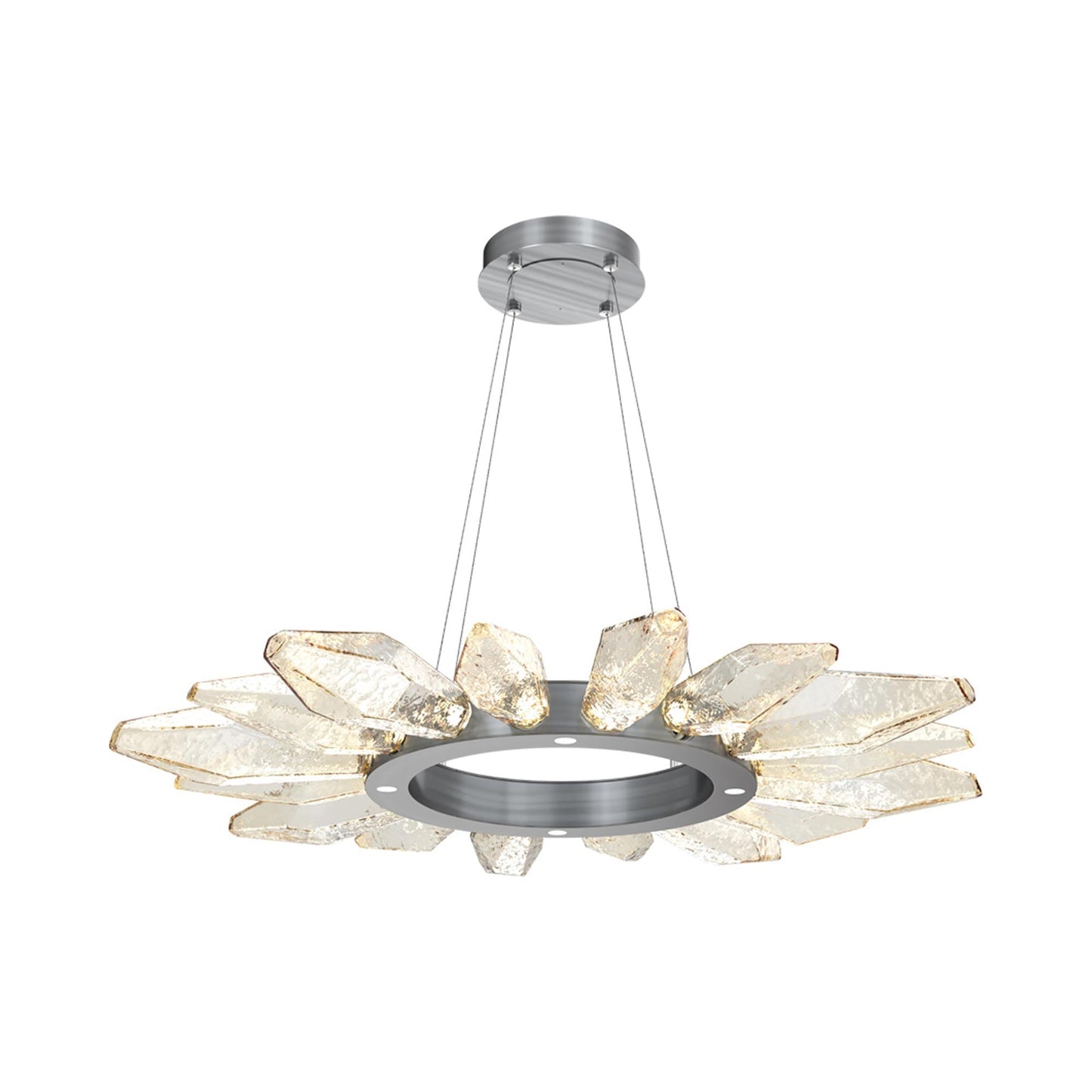 Rock Crystal Radial Ring LED Chandelier in Gunmetal/Amber Blown Glass (41.9-Inch).