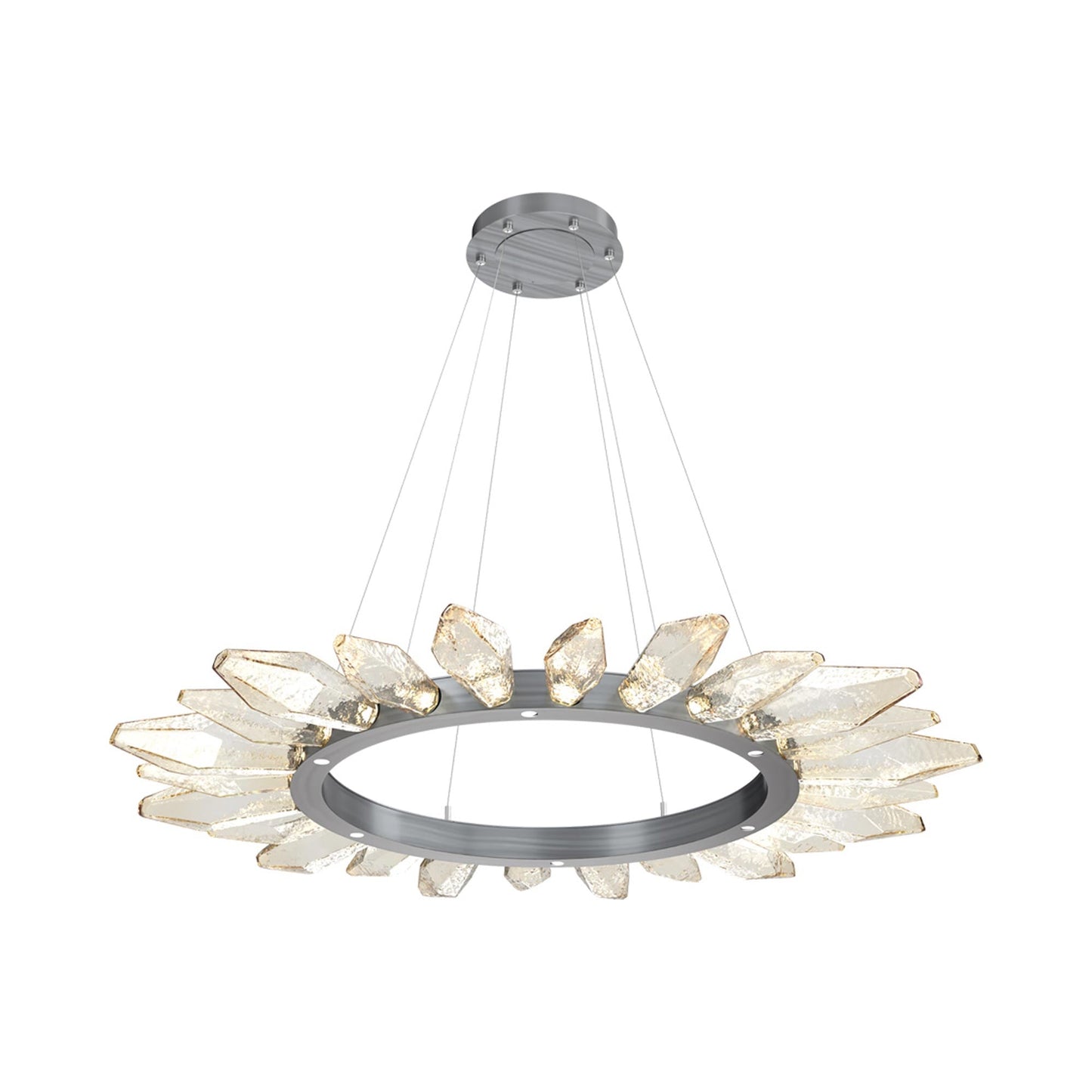 Rock Crystal Radial Ring LED Chandelier in Gunmetal/Amber Blown Glass (56.4-Inch).