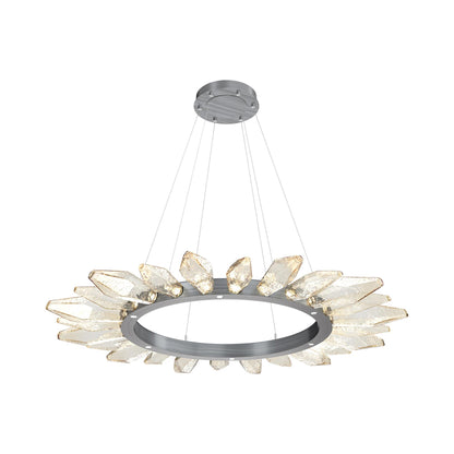 Rock Crystal Radial Ring LED Chandelier in Gunmetal/Amber Blown Glass (56.4-Inch).