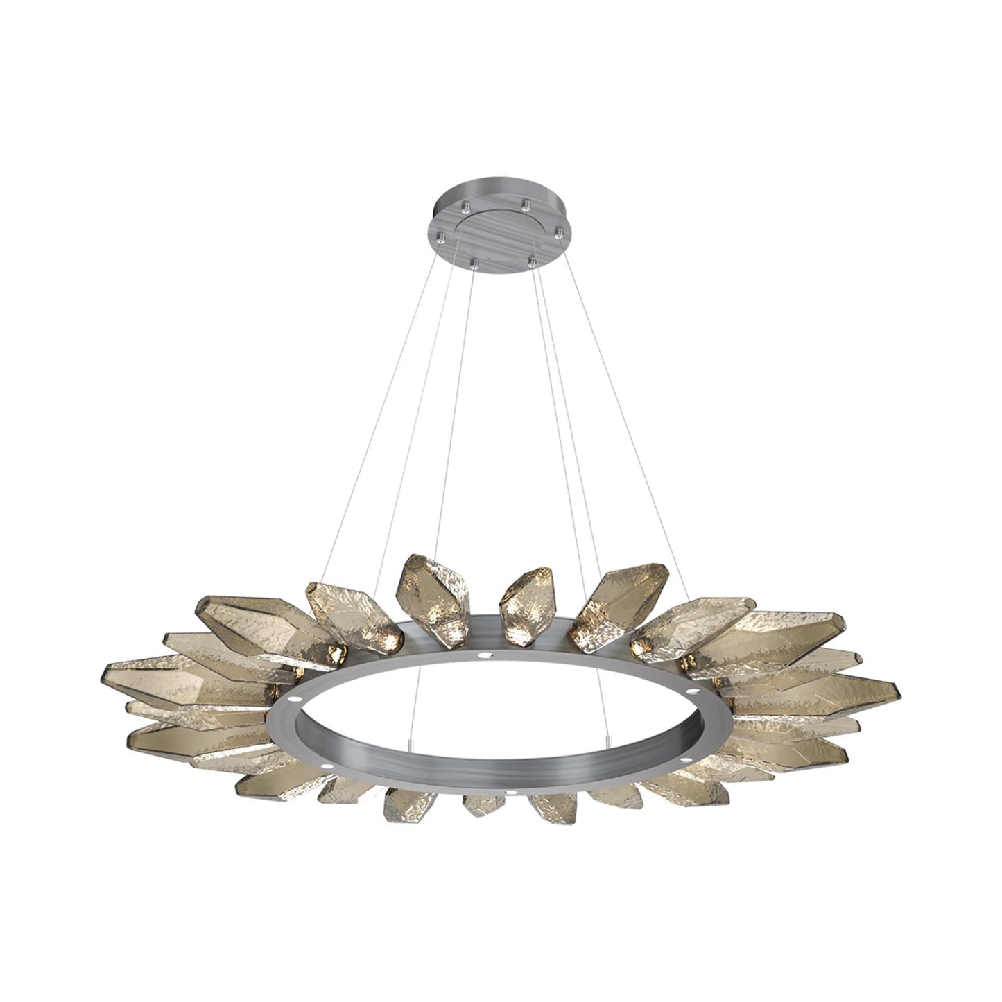 Rock Crystal Radial Ring LED Chandelier in Gunmetal/Bronze Blown Glass (56.4-Inch).