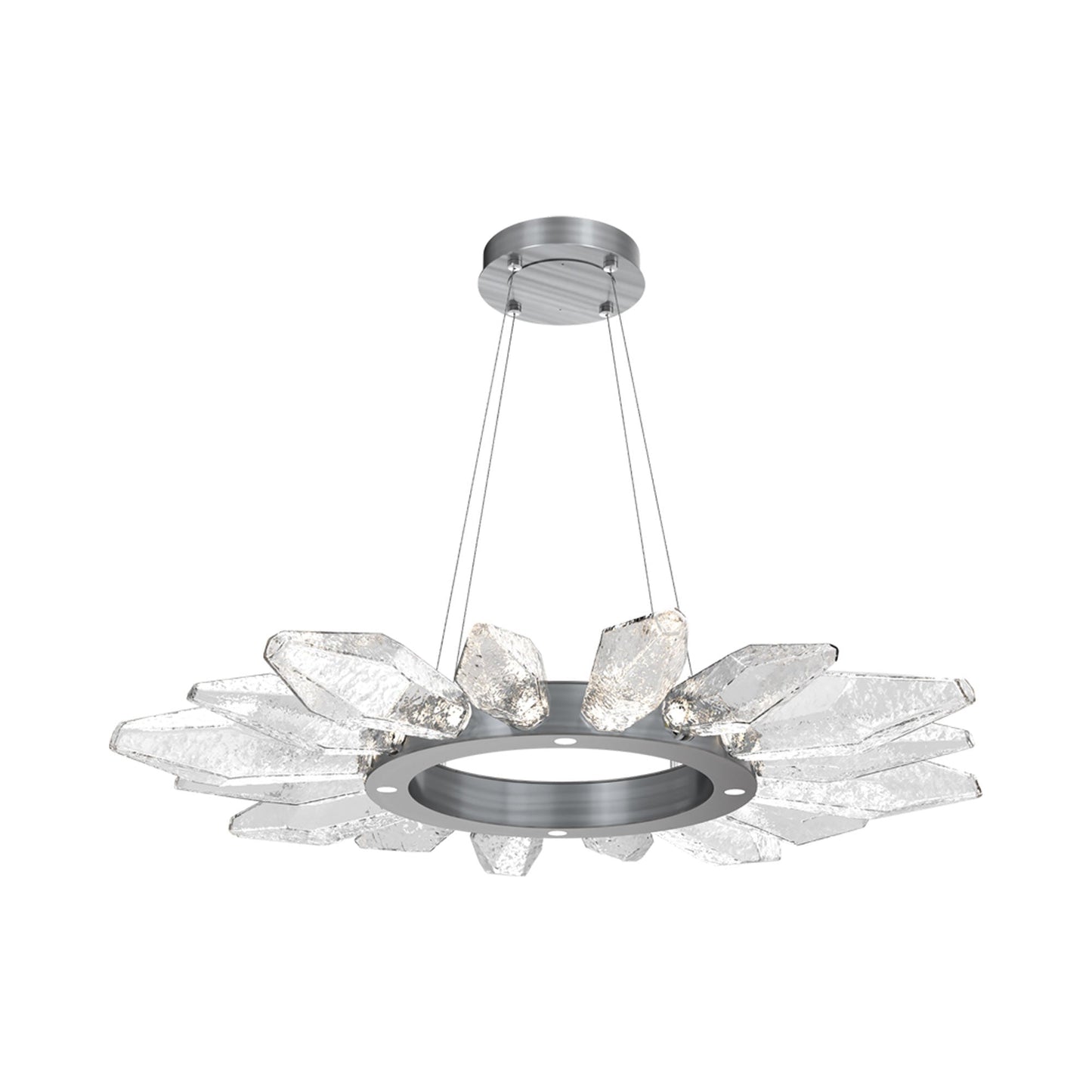 Rock Crystal Radial Ring LED Chandelier in Gunmetal/Clear Blown Glass (41.9-Inch).